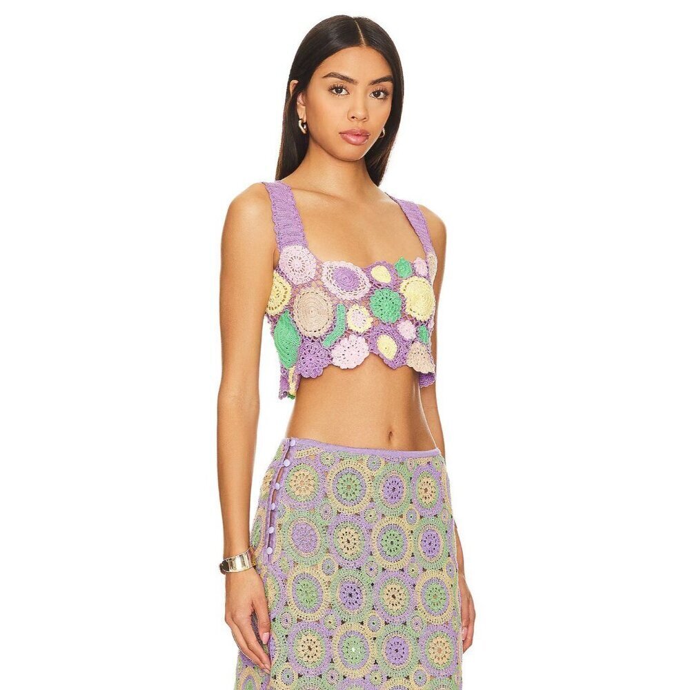 Agua Bendita Tanit Crochet Crop Top Multicolor Womens Size Large - Picture 3 of 9